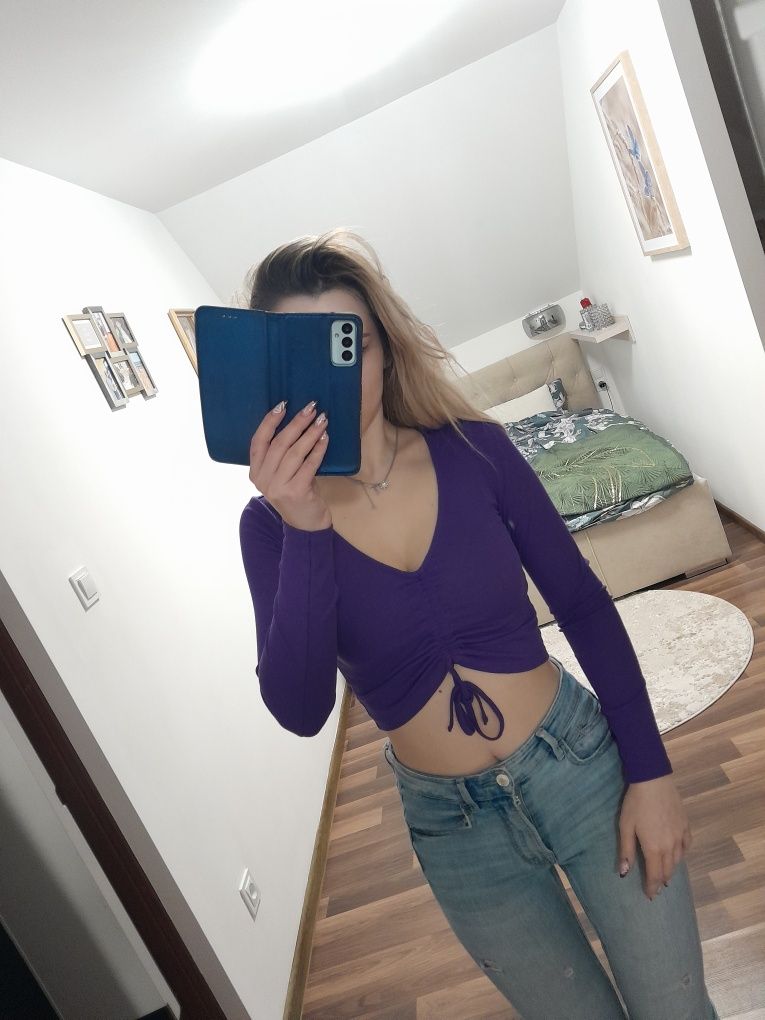 Crop top marszczony wiązany dekolt sexy kobiecy viskoza xxs xs s