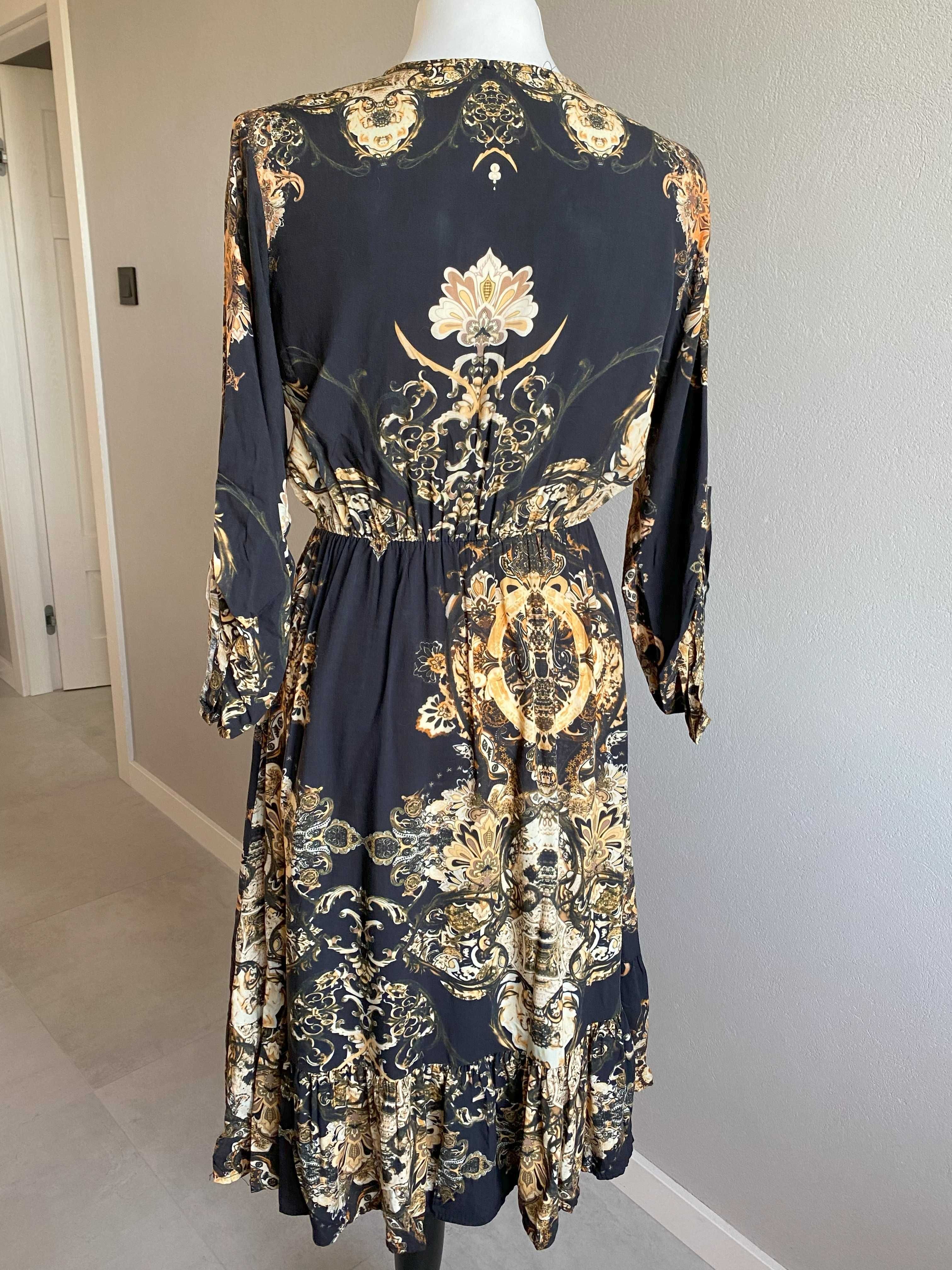 Letnia sukienka midi boho 100% wiskoza wzory rękaw 3/4