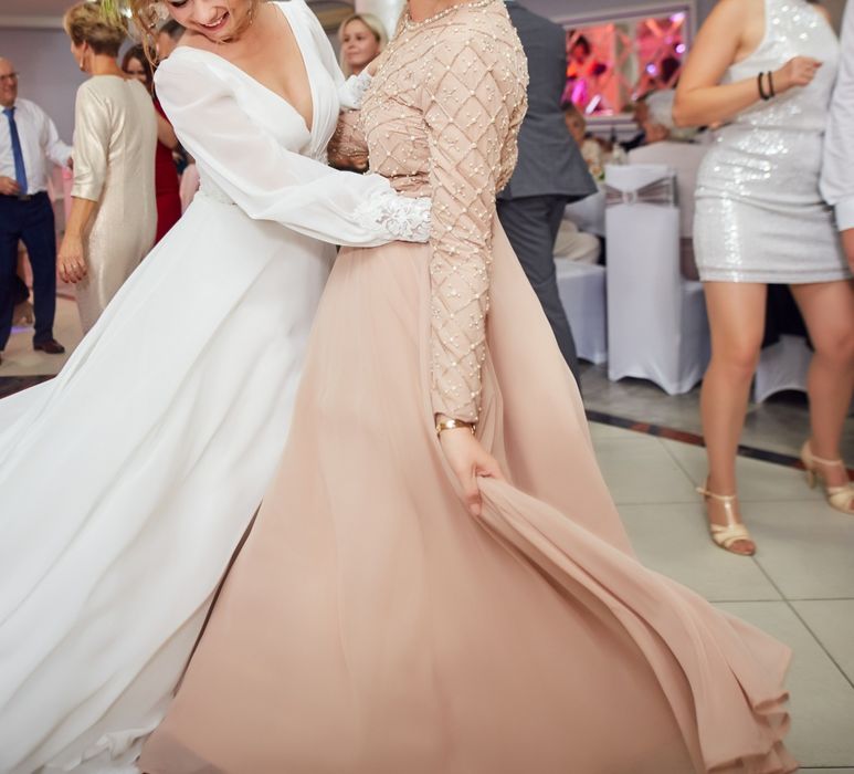 Sukienka suknia wieczorowa 36 S tiulowa zdobiona Asos długa maxi rękaw