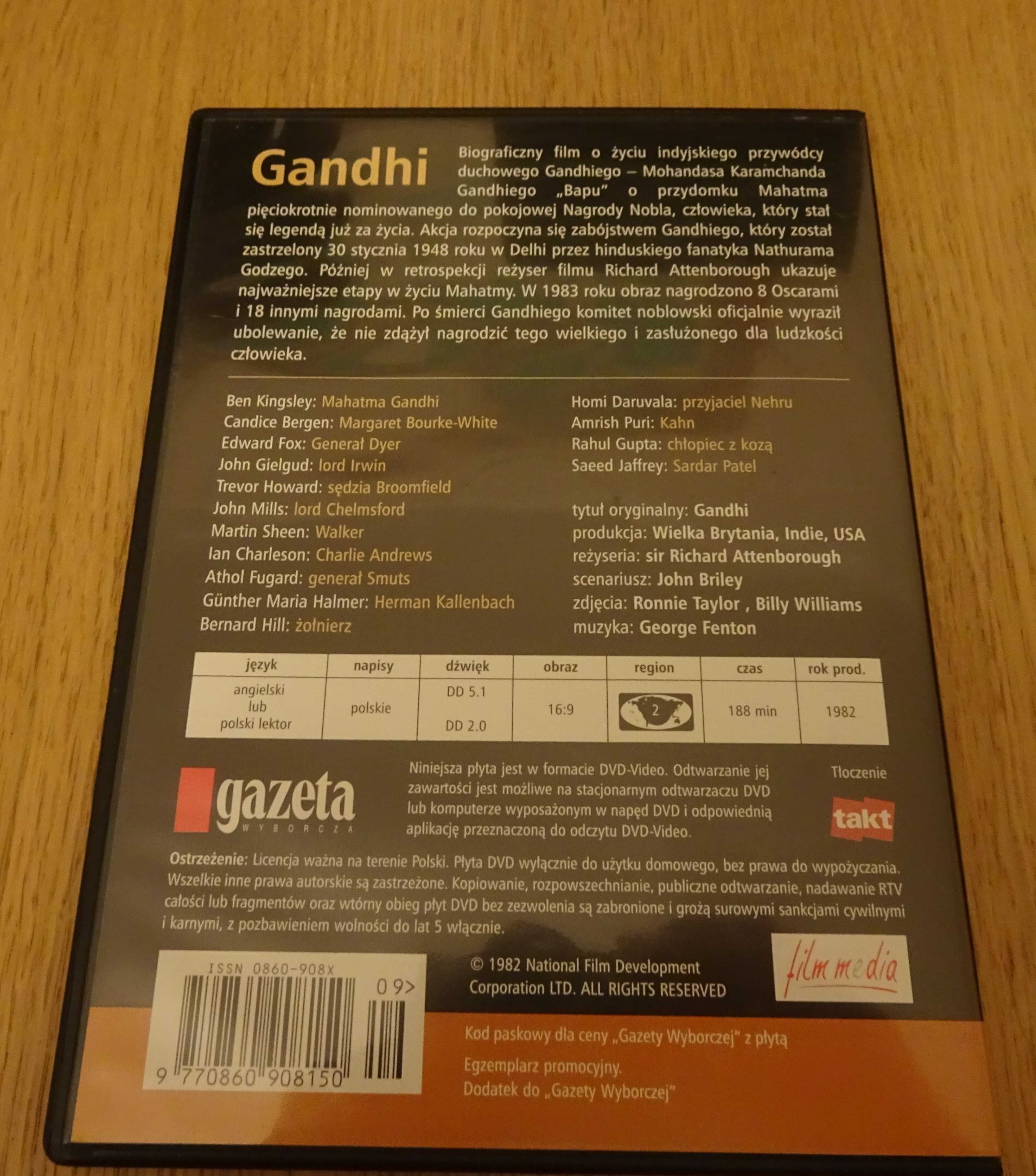 "Gandhi" film dvd, płyta dvd