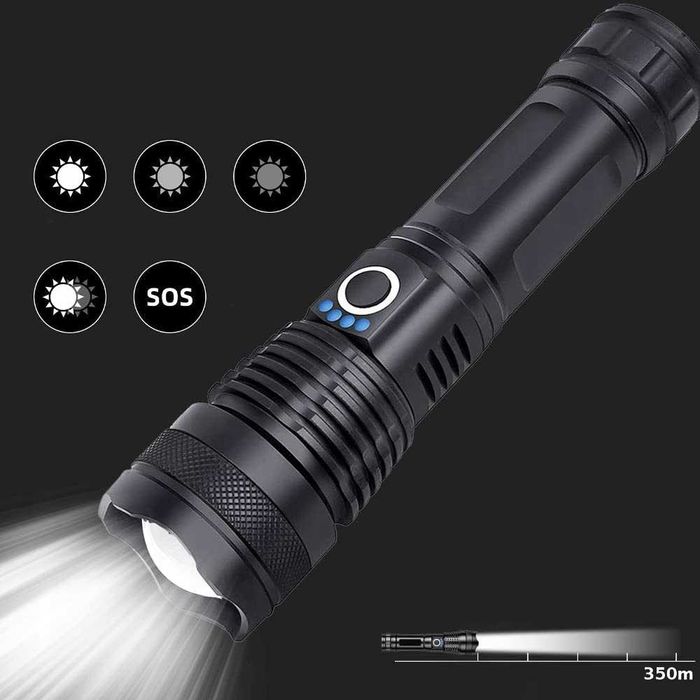 MOCNA Latarka taktyczna LED akumulator / baterie ładowanie USB ETUI