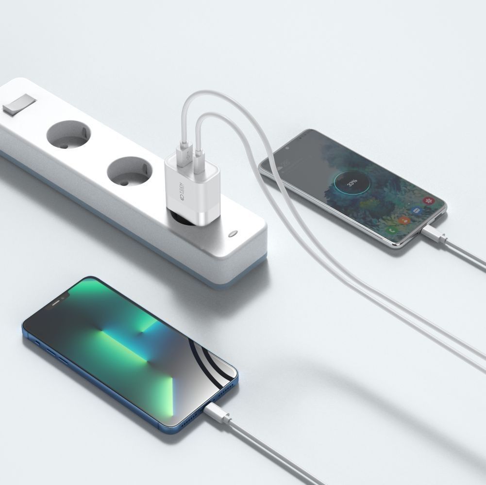 Szybka ładowarka sieciowa USB + USB Typ C 30W PD QC 3.0 Tech-Protect