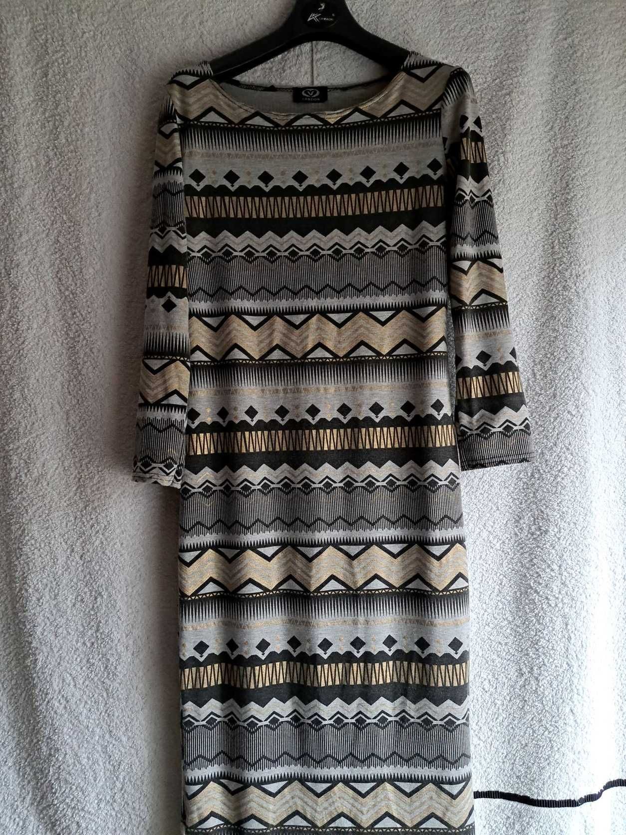 Szaro -złota ołówkowa sukienka midi, r. S/M