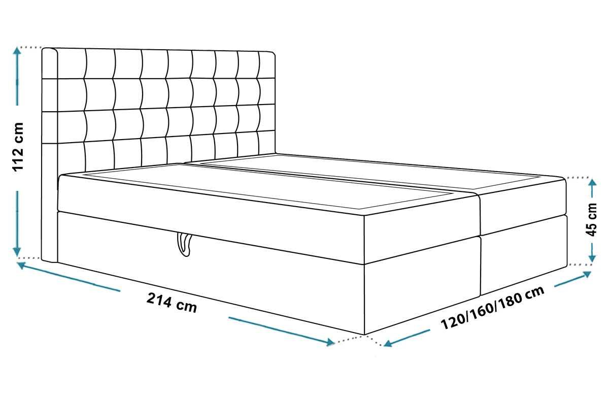 Łóżko kontynentalne BOX II 160 × 200 pojemnik topper duży wybór tkanin