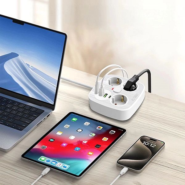 Tech-Protect Pcs3X4 Power Strip 2 Usb & 2 Type-C & 3 Socket 200Cm Whit