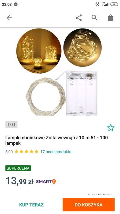 Światełka LED 10 metrów 100 diod