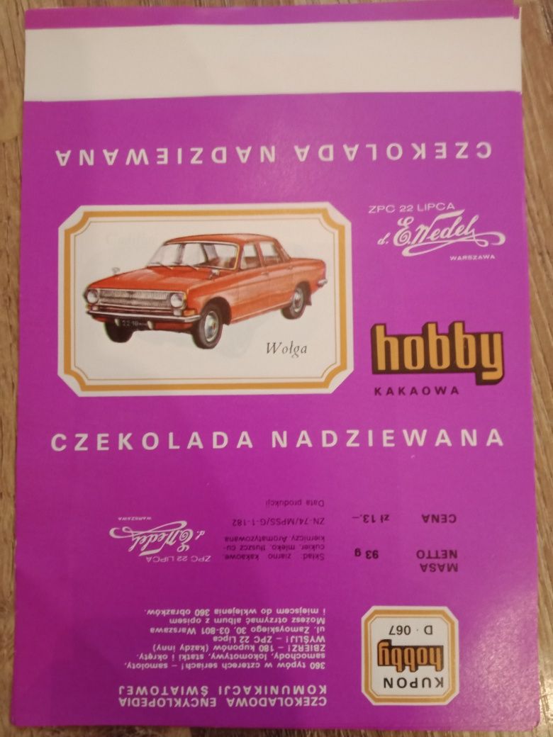 Opakowanie czekolada Hobby Wedel, PRL NOWE