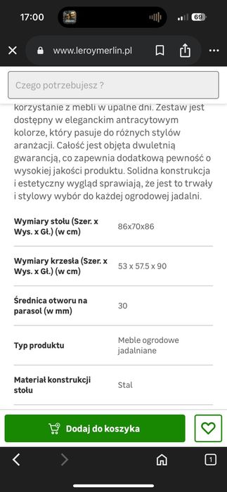 Meble ogrodowe stół krzesła parasol