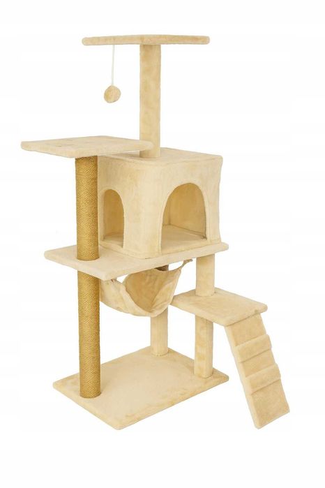 STABILNY Drapak dla kota 125 cm Domek, Hamak, Sizal, [DARMOWA DOSTAWA]