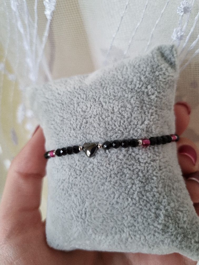 Bransoletka handmade - spinel, hematyt, stal chirurgiczna - na prezent