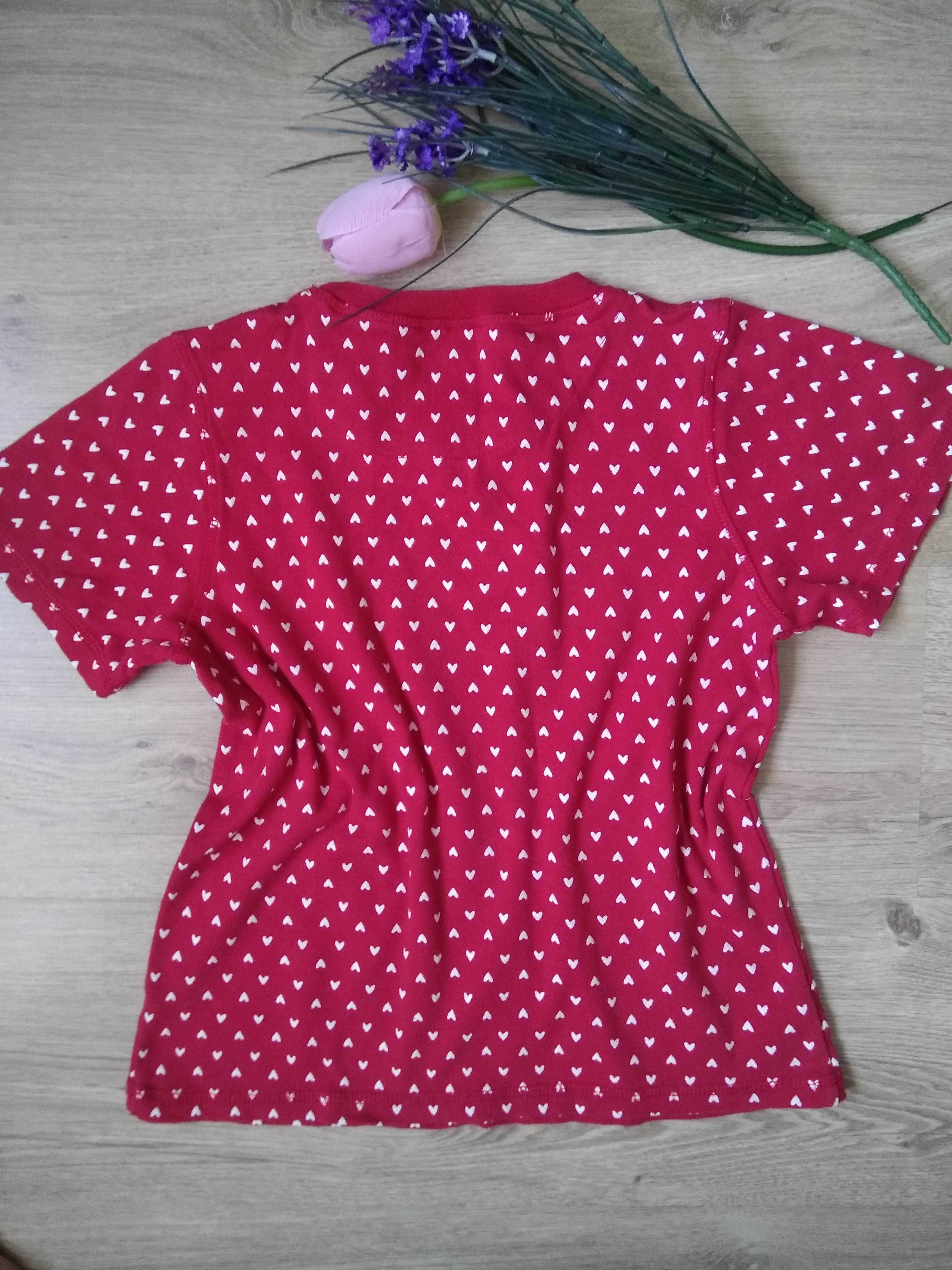 Красная в белые сердечки футболка на девочку 11-12 лет/хлопок