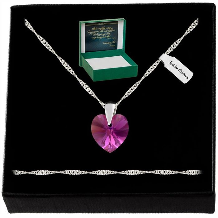 Srebrny Naszyjnik Serduszko Swarovski 925 Łańcuszek Zawieszka Dla Cioc