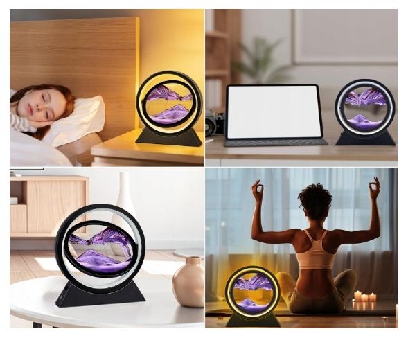 Lampka Nocna LED 3D Z Ruchomym Piaskiem Obrotowa USB