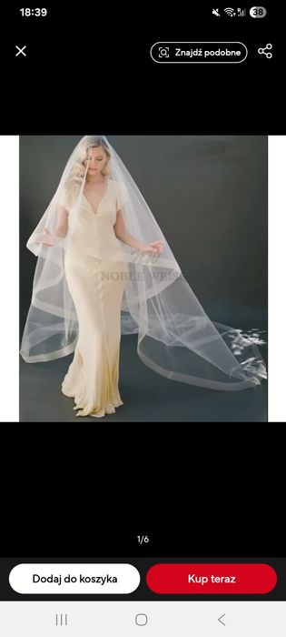 Welon długi katedralny z krynoliną obszyty podwójny dwuwarstwowy