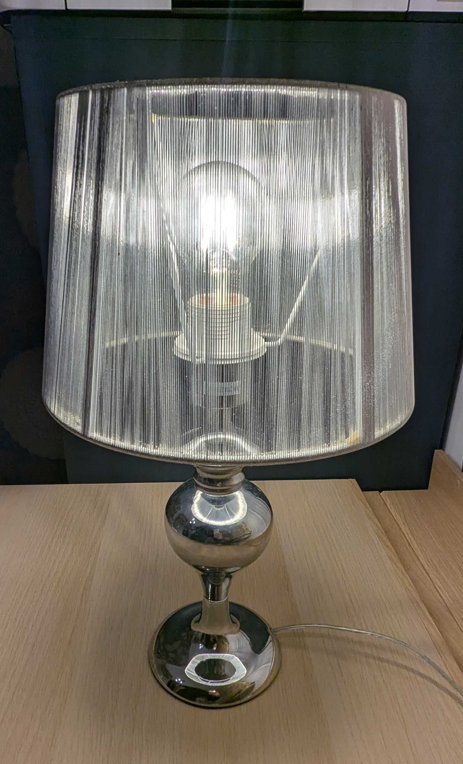 Lampka stołowa nocna srebrna abażur nitkowy glamour Gillenia gwint E27