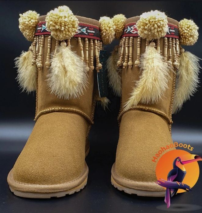 Ugg Emu Australia skórzane śniegowce beżowe wełna zima