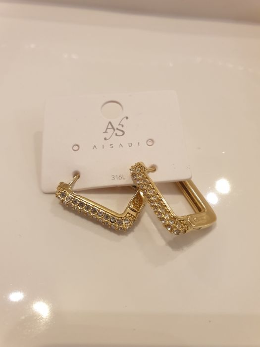 Nowe złote diamentowe kolczyki Aisadi stal chirurgiczna 2,2 cm