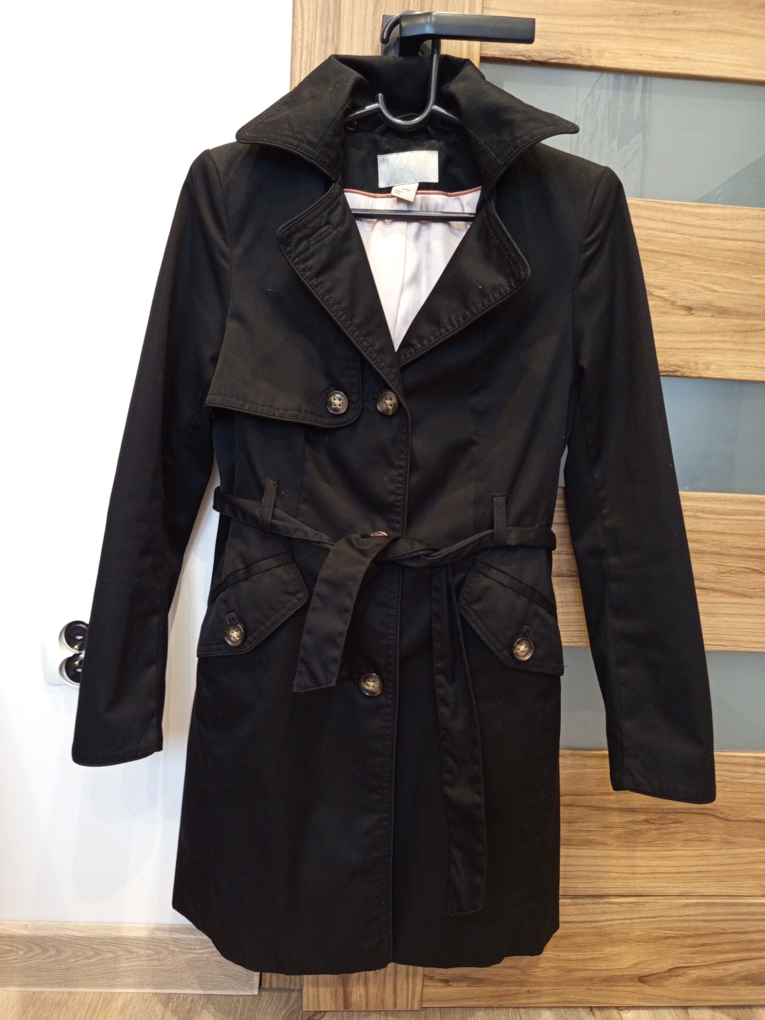 Płaszcz czarny elegancki H&M 34