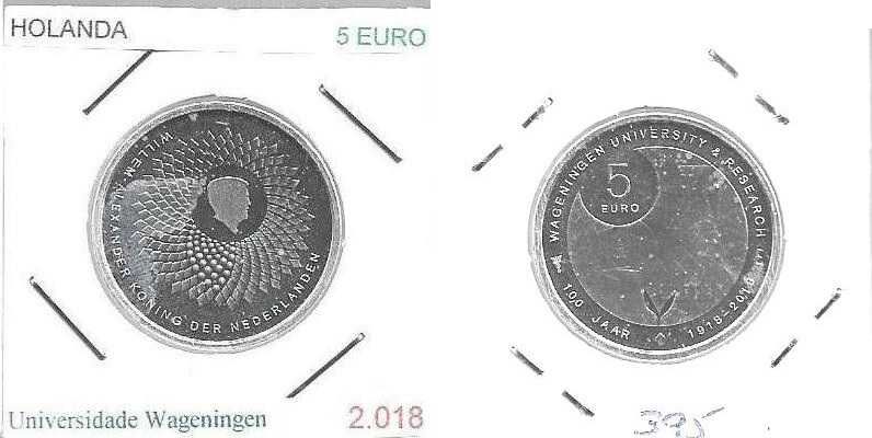 Holanda - -- 5 Euros - 2018 - -  Universidade de Wageningen - -  Moeda