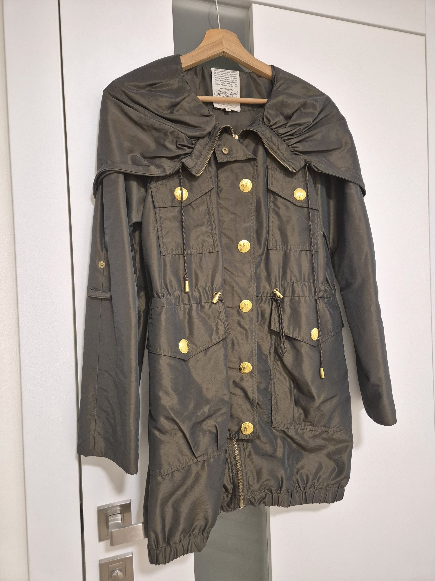 Woskowana parka khaki z obszernym ściąganym kapturem River Island