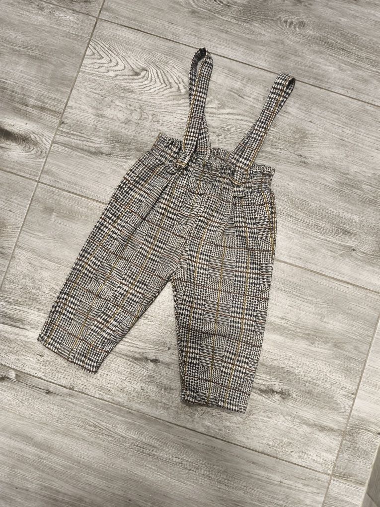 Spodnie na szelkach szelki wzór kratka eleganckie modne hit Zara baby