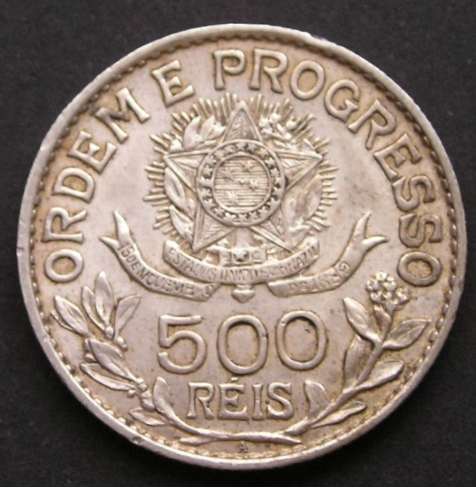 Brazylia 500 reis 1913 - srebro - stan 1/2