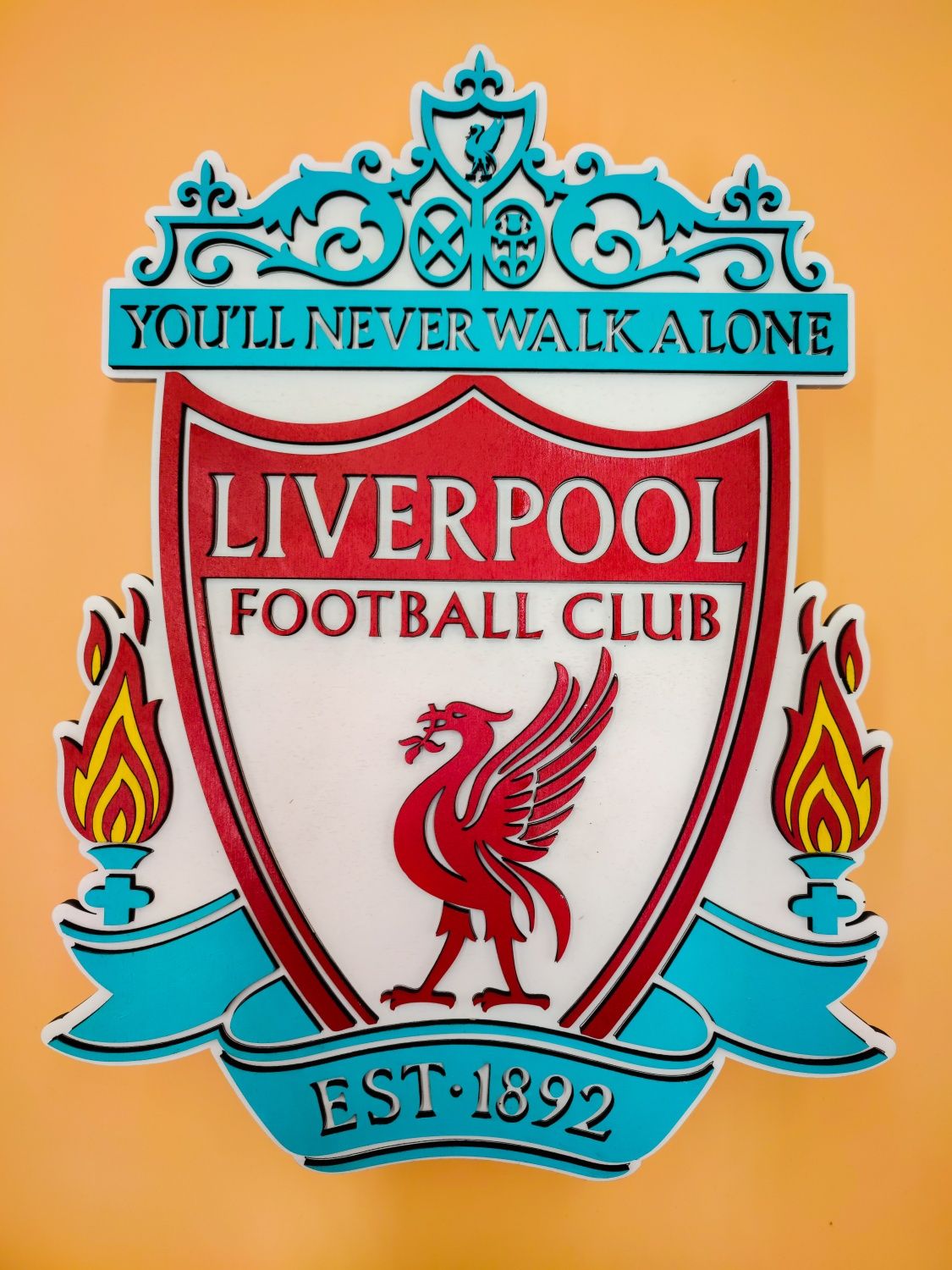 Herb LIVERPOOL warstwowy 40cm RĘCZNIE malowany Sklejka 6mm