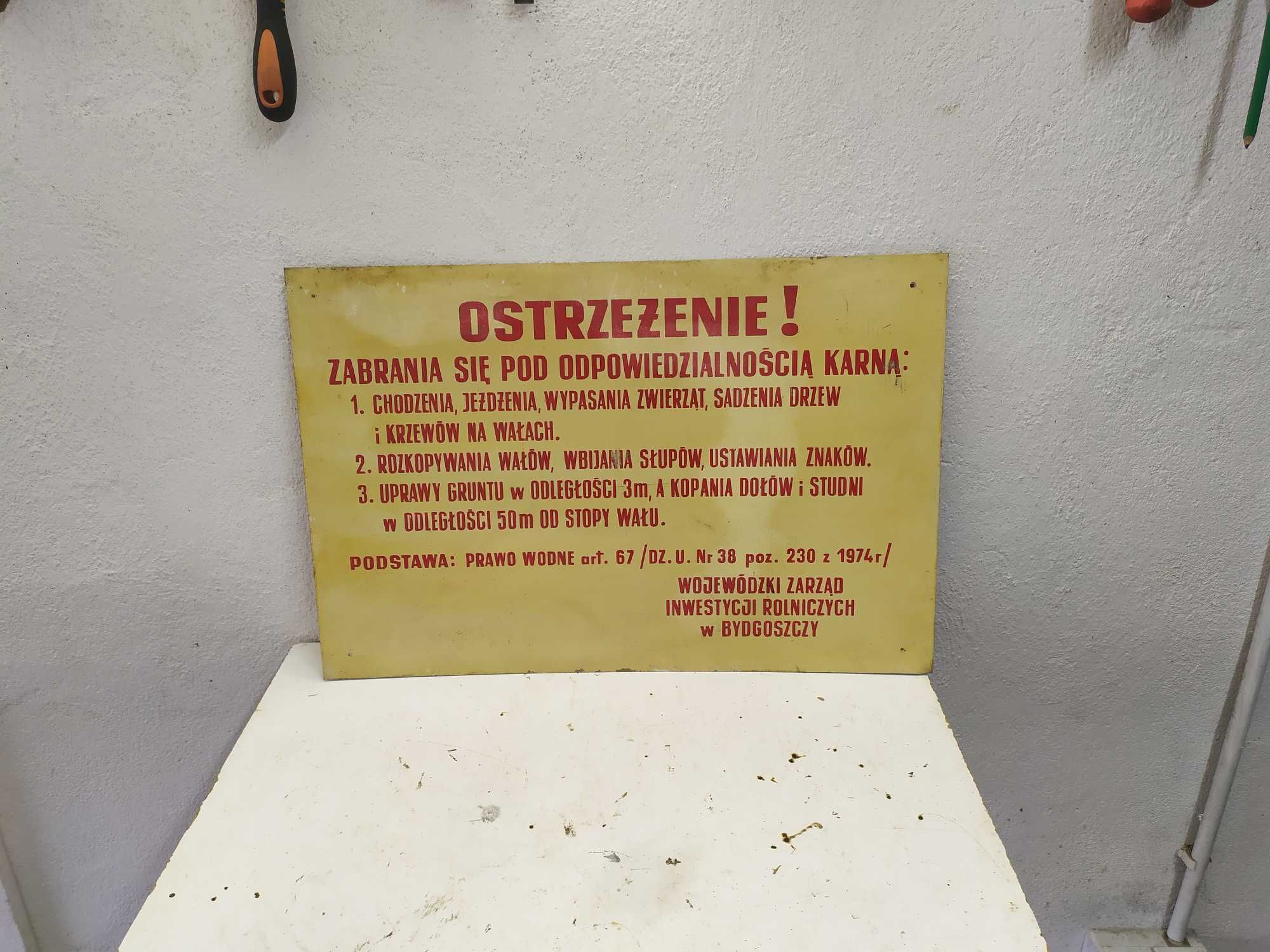Stara metalowa tablica PRL ostrzeżenie Bydgoszcz