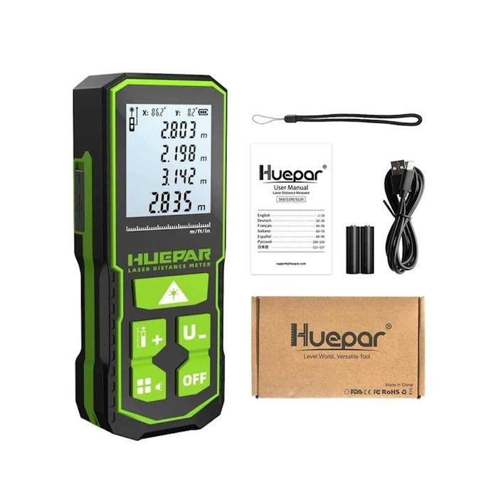 Зелений Лазерний Далекомір Huepar S120-G (120 м), Лазерна Рулетка