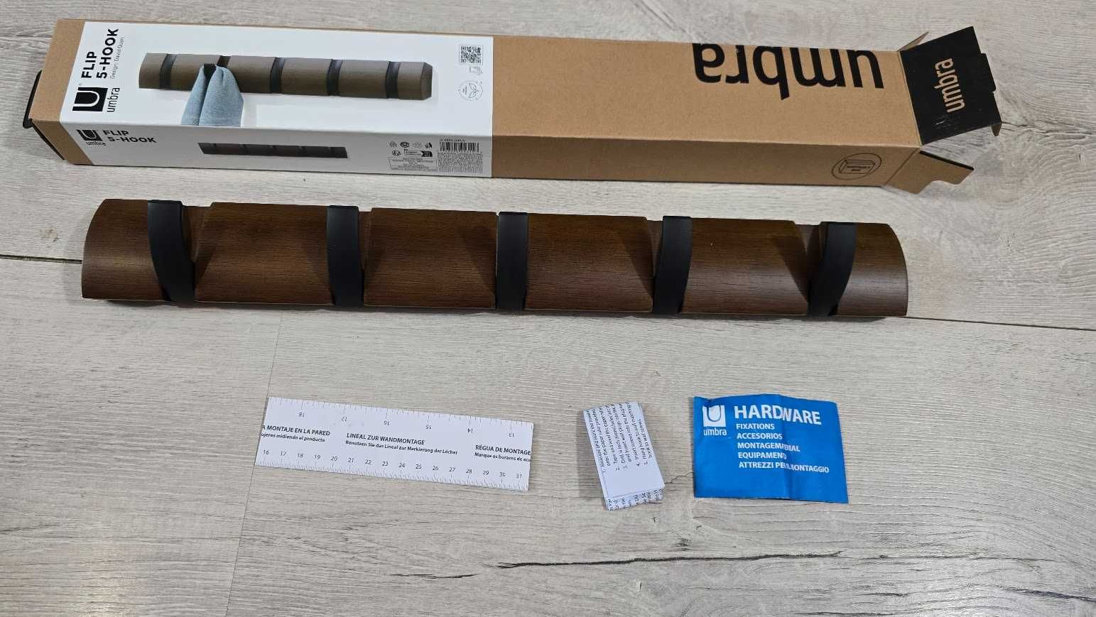 UMBRA FLIP 5 Wieszak wiszący składane haczyki drewno Brązowe