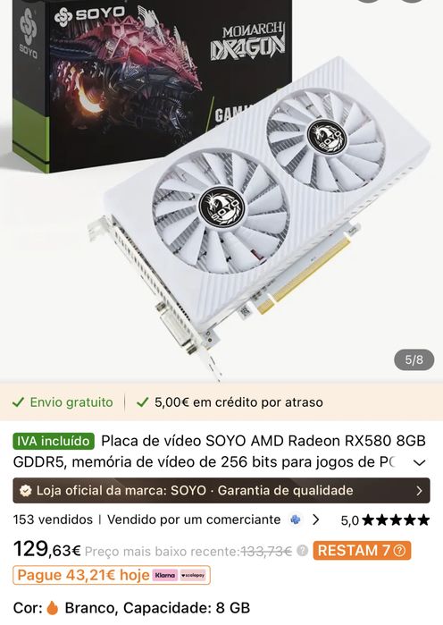 Placa de video Rx 580 8gb nova nunca usada