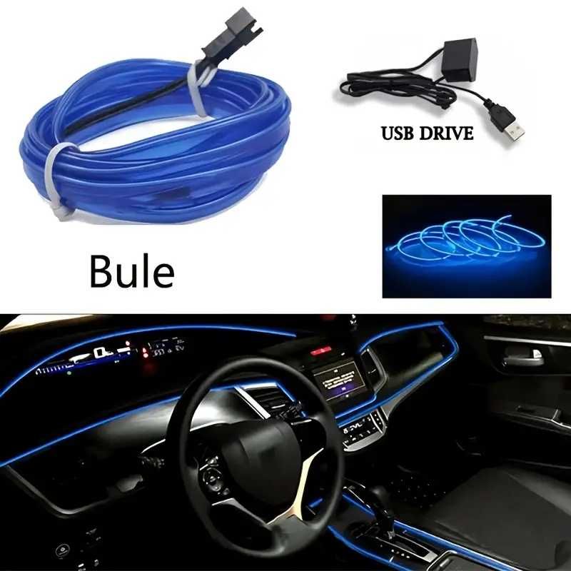Tira de Iluminação Interior de Carro LED Azul Auto 5M ou 3M