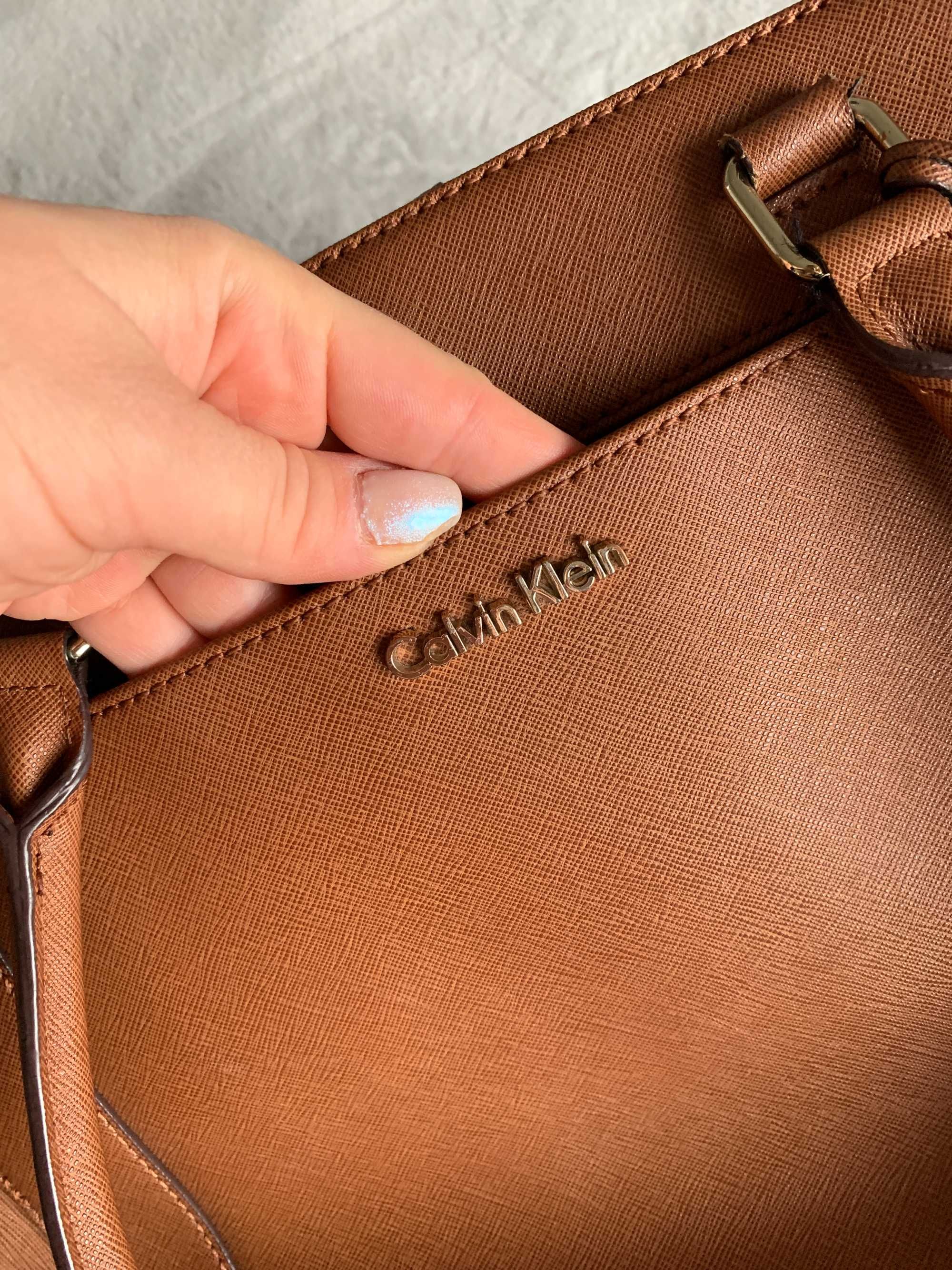 Ruda brązowa torebka shopper Calvin Klein skóra