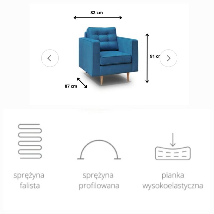 Fotel turkusowy Tivoli niebieski styl skandynawski led nowoczesny BRW