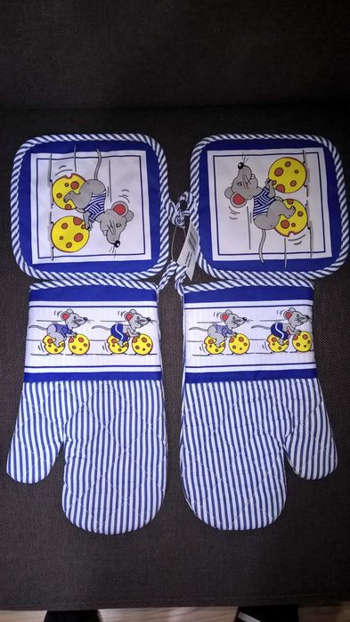zestaw: 2 szt. rękawice kuchenne oraz 2 szt. łapki do garnków (nowe)