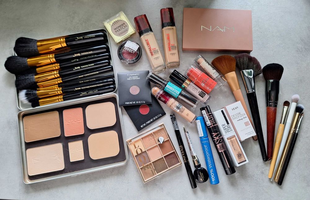 Wielka paka kosmetyków NAM, MAC, L'Oréal, Maybelline + pędzle