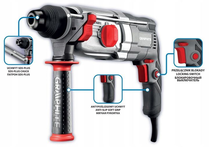Graphite Młotowiertarka Sds+ Udar 3.4j 900w 4 Funkcje Wiertarka 58g539