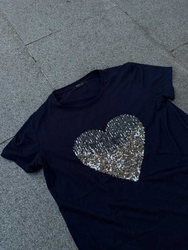 Grantowy T-shirt Koszulka Bluzka Damska Cekiny Drippy Y2k Mohito S