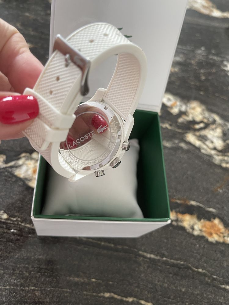 LACOSTE piękny zegarek biały na gumowej bransolecie