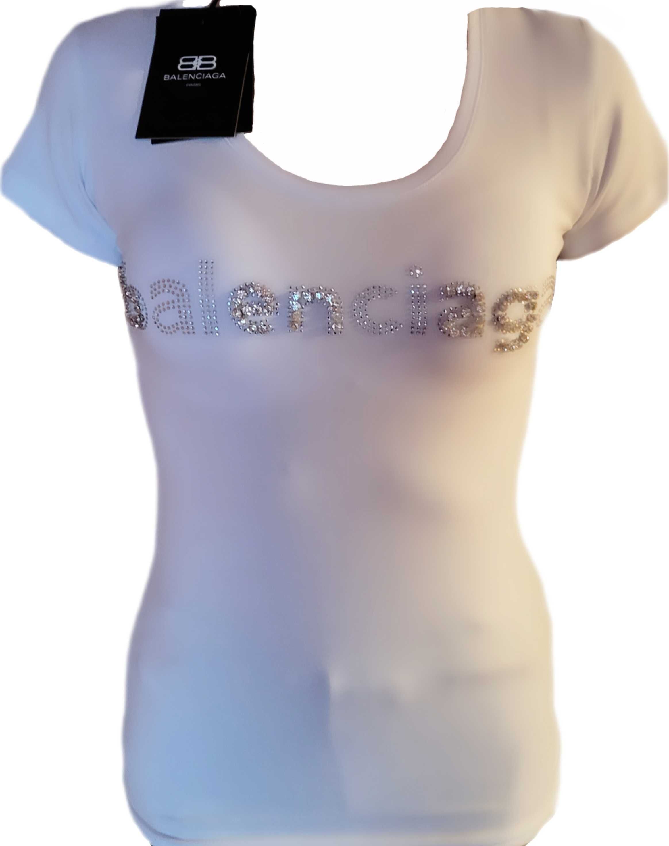 Koszulka damska BALENCIAGA zdobienia biała