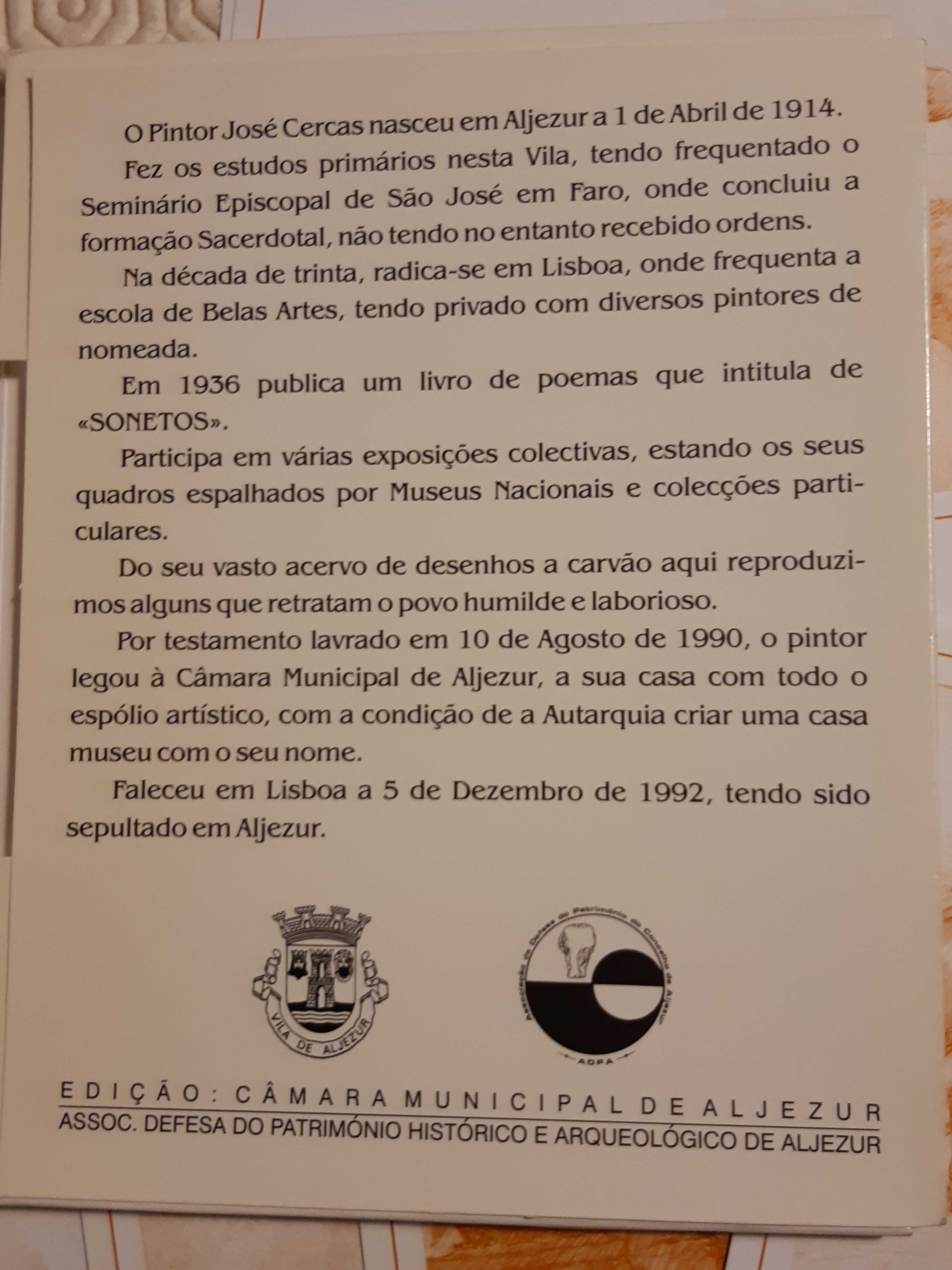 Desenhos a carvão de José Cercas e postais