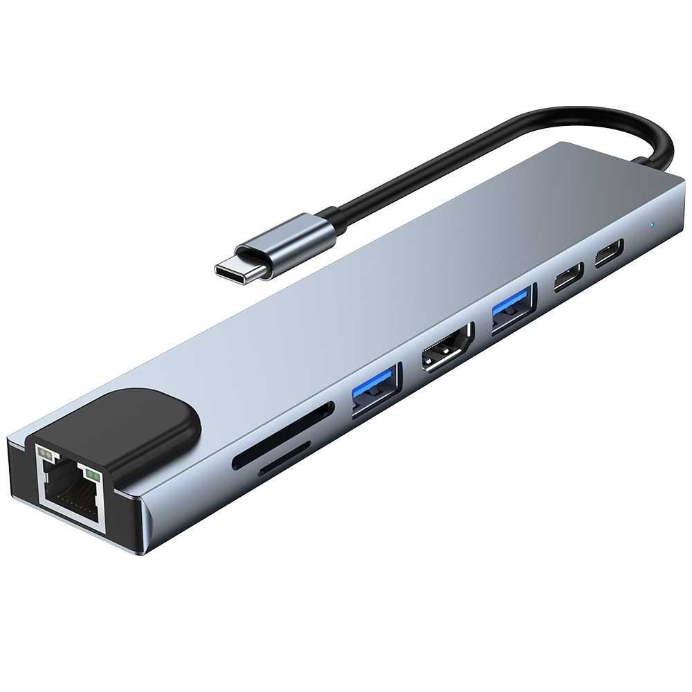 Rozgałęziacz USB HUB przejściówka 2xUSB-C 8w1SD TF 2xUSB HDMI LAN