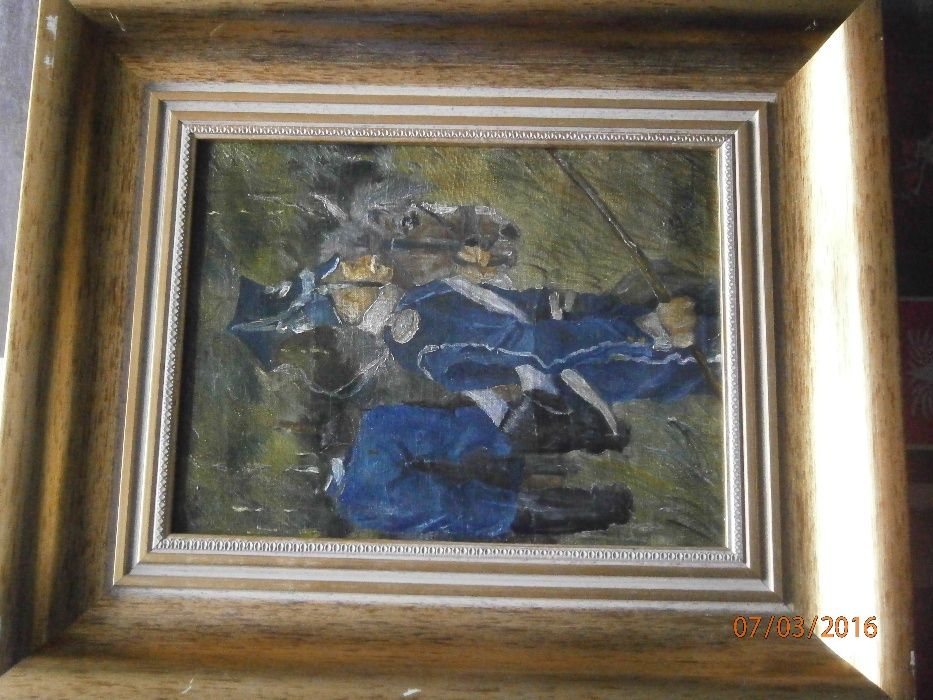 Obraz , ułan z koniem , sygn. Kos. , płótno , olej , w ramach , 53x44