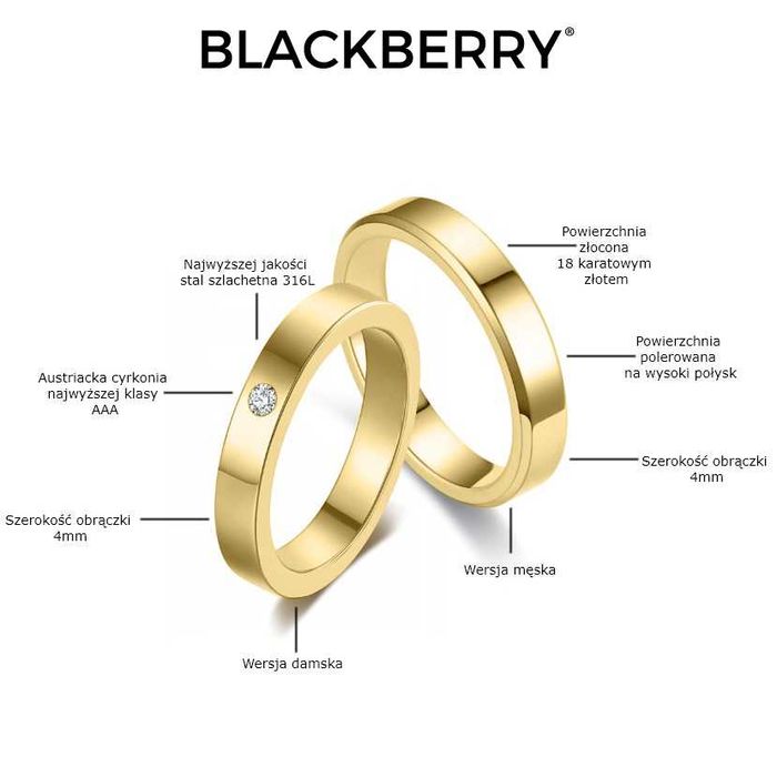 Śliczna Para Złotych Obrączek Ślubnych Błyszcząca Cyrkonia KO21