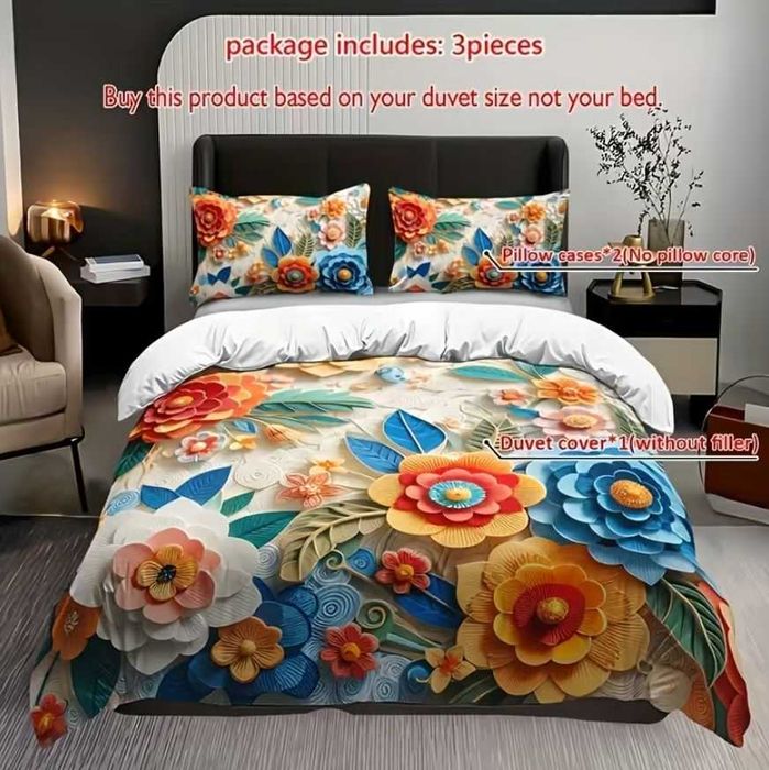 POŚCIEL 3D 3-częściowy 160x220cm KWIATY KOLOROWE komplet pościeli h241