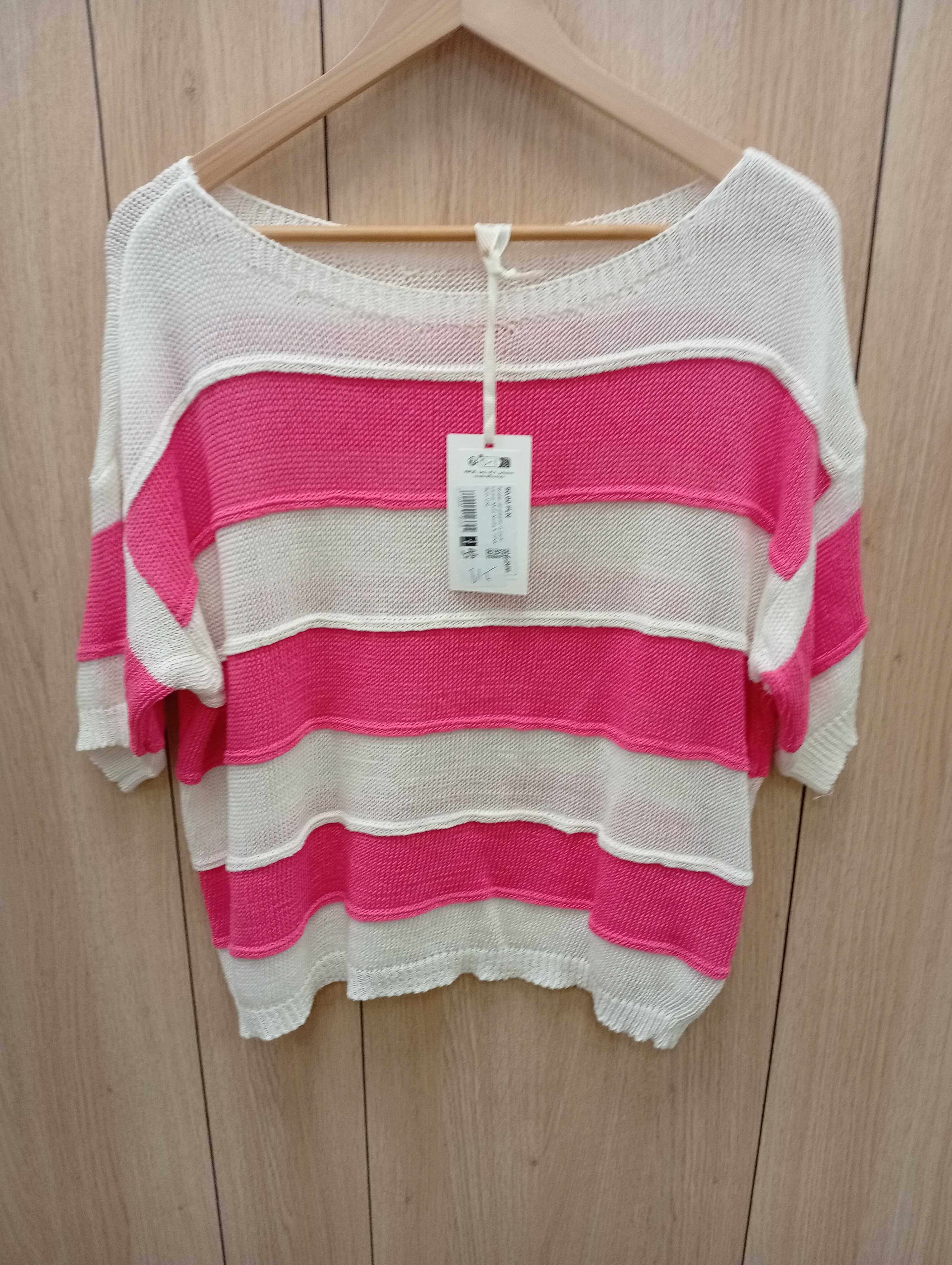 Sweter dziurawiec w paski - Lamiar, różowy
