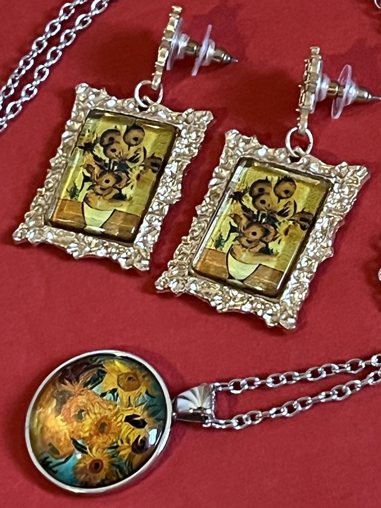 Przepiękny zestaw biżuterii z obrazami słoneczniki Van Gogha
