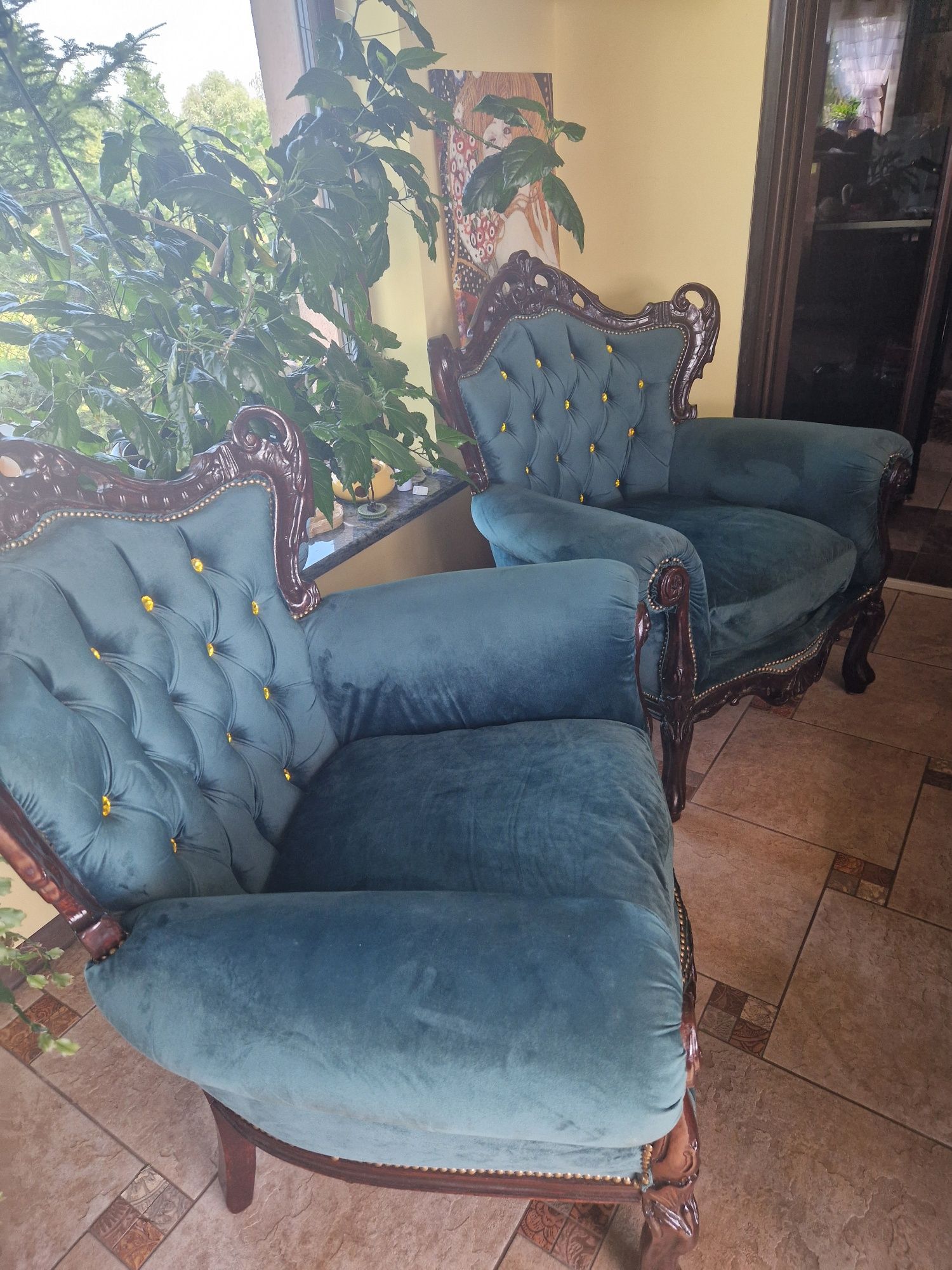 Meble zestaw wypoczynkowy sofa i dwa fotele komplet neobarok