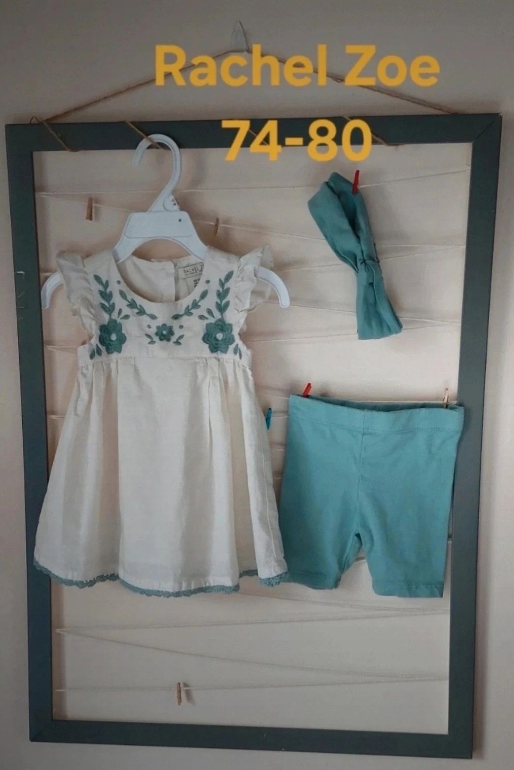Komplet sukienka haft Rachel Zoe 74 80 kolarki szorty spodenki