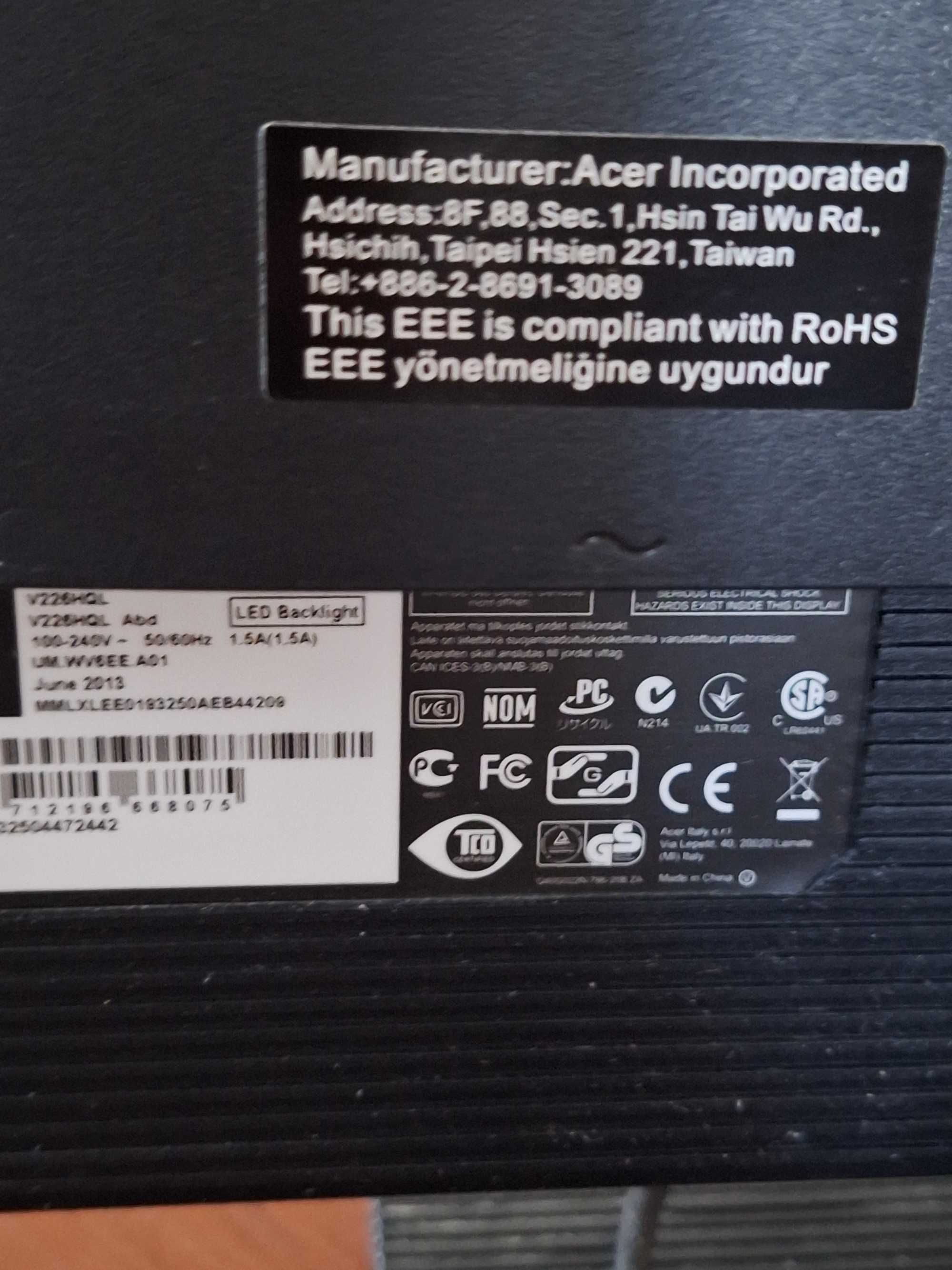 Monitor ACER LCD model V226HQL